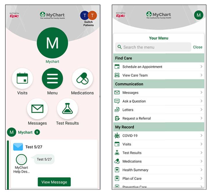 Screenshot of new MyChart mobile pages