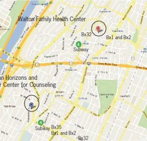 A map showing the River Center for Counseling now, and its new location at the Walton Family Health Center